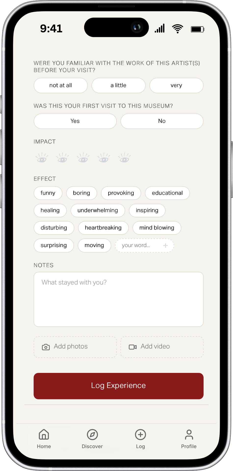 Effect tags and notes when logging a visit